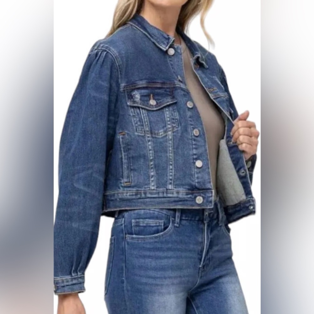NWT VERVET Puff Sleeve Trucker Blue Jean Jacket